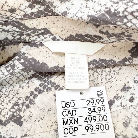 H&M Snakeskin Print Shirt Dress Tunic Top XS Long Sleeve Tie Waist - Picture 4 of 9